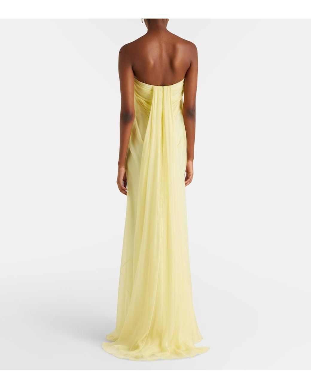 McQueen Yellow Draped Silk Chiffon Bustier Gown
