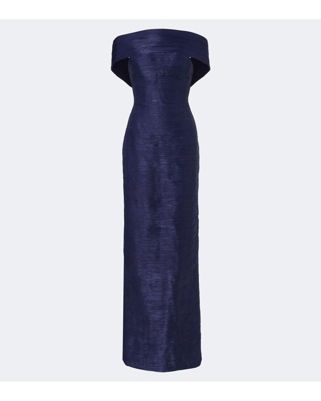 Marmar Halim Blue Pleated Off-Shoulder Gown