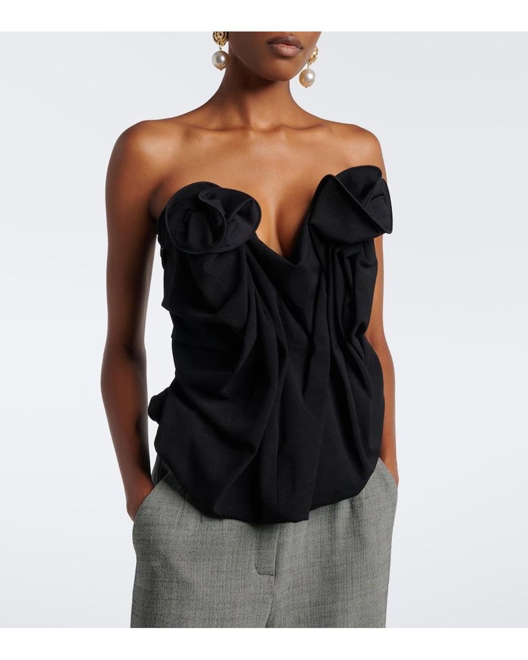 Magda Butrym Black Floral-Applique Wool-Blend Top