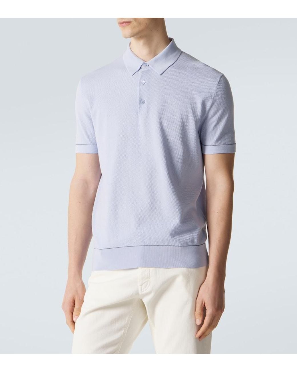 Brioni Blue Cotton Pique Polo Shirt for men