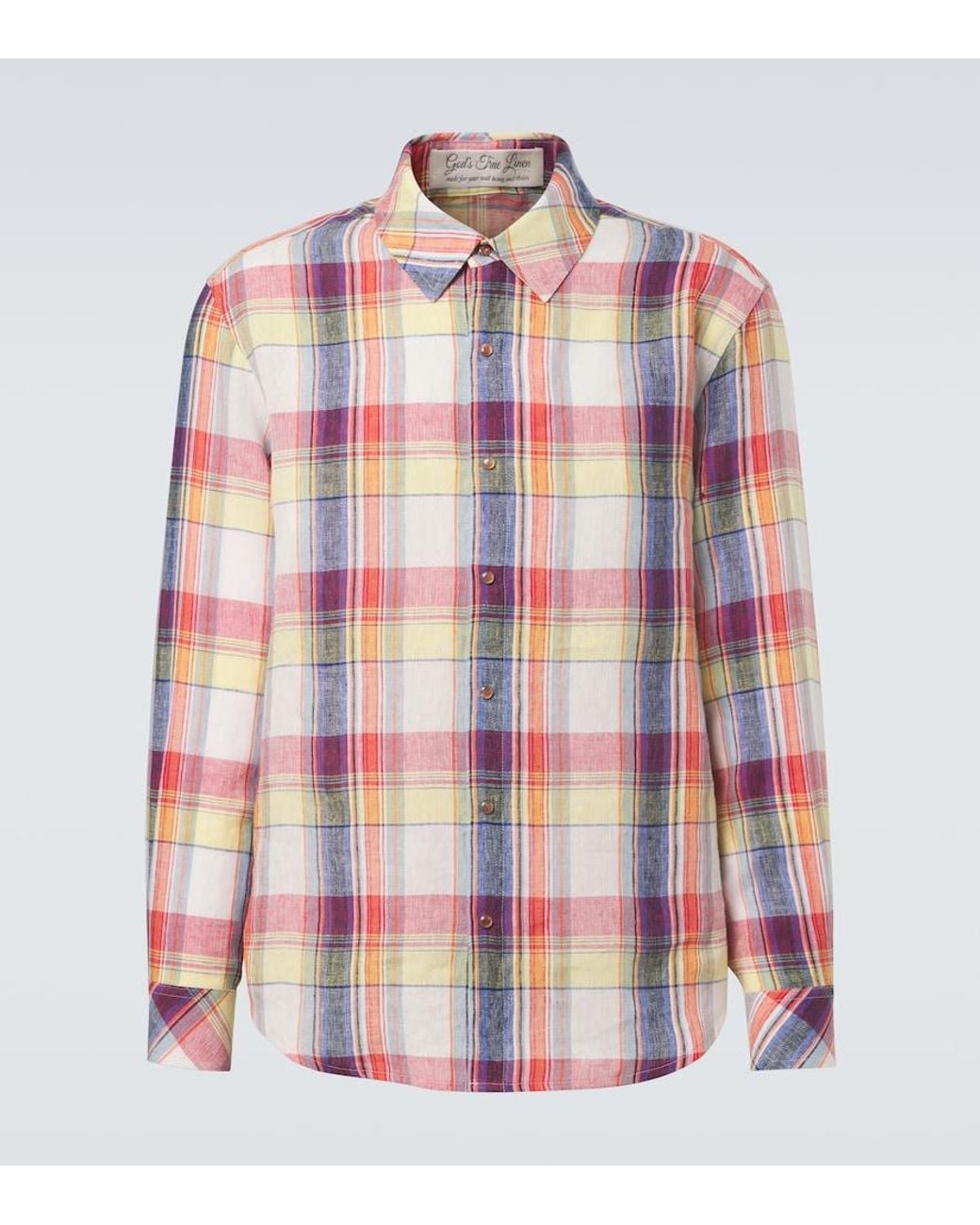 God's True Cashmere Pink Daybreak Plaid Linen Shirt With Sunstone for men