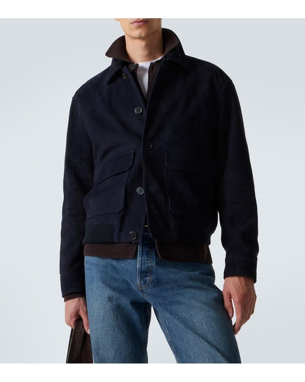 FRAME Blue Suede Blouson Jacket for men