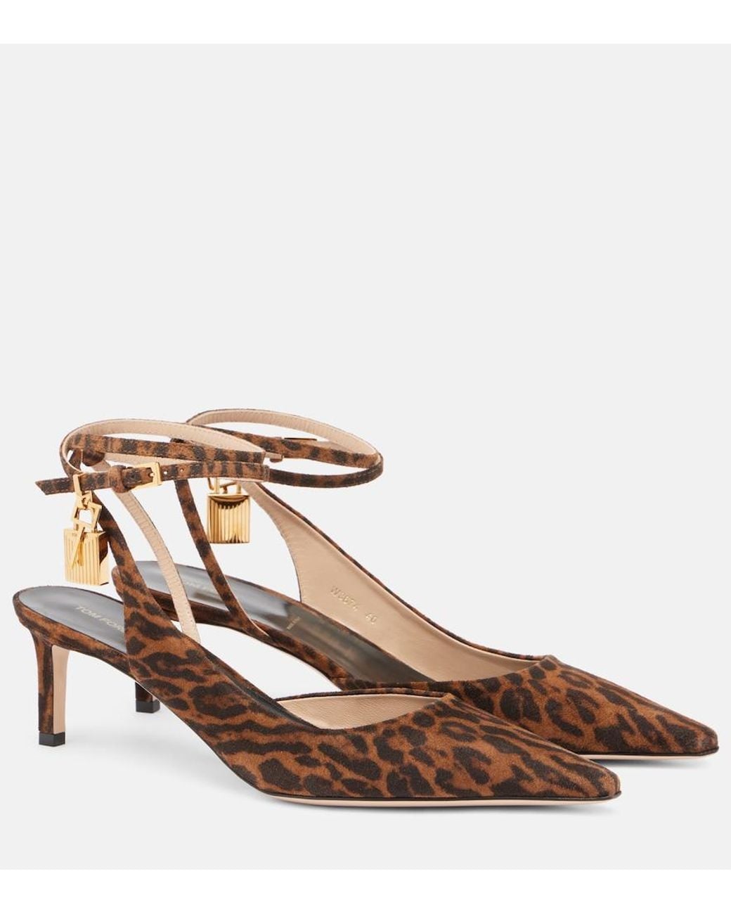 Tom Ford Brown Padlock 55 Suede Slingback Pumps