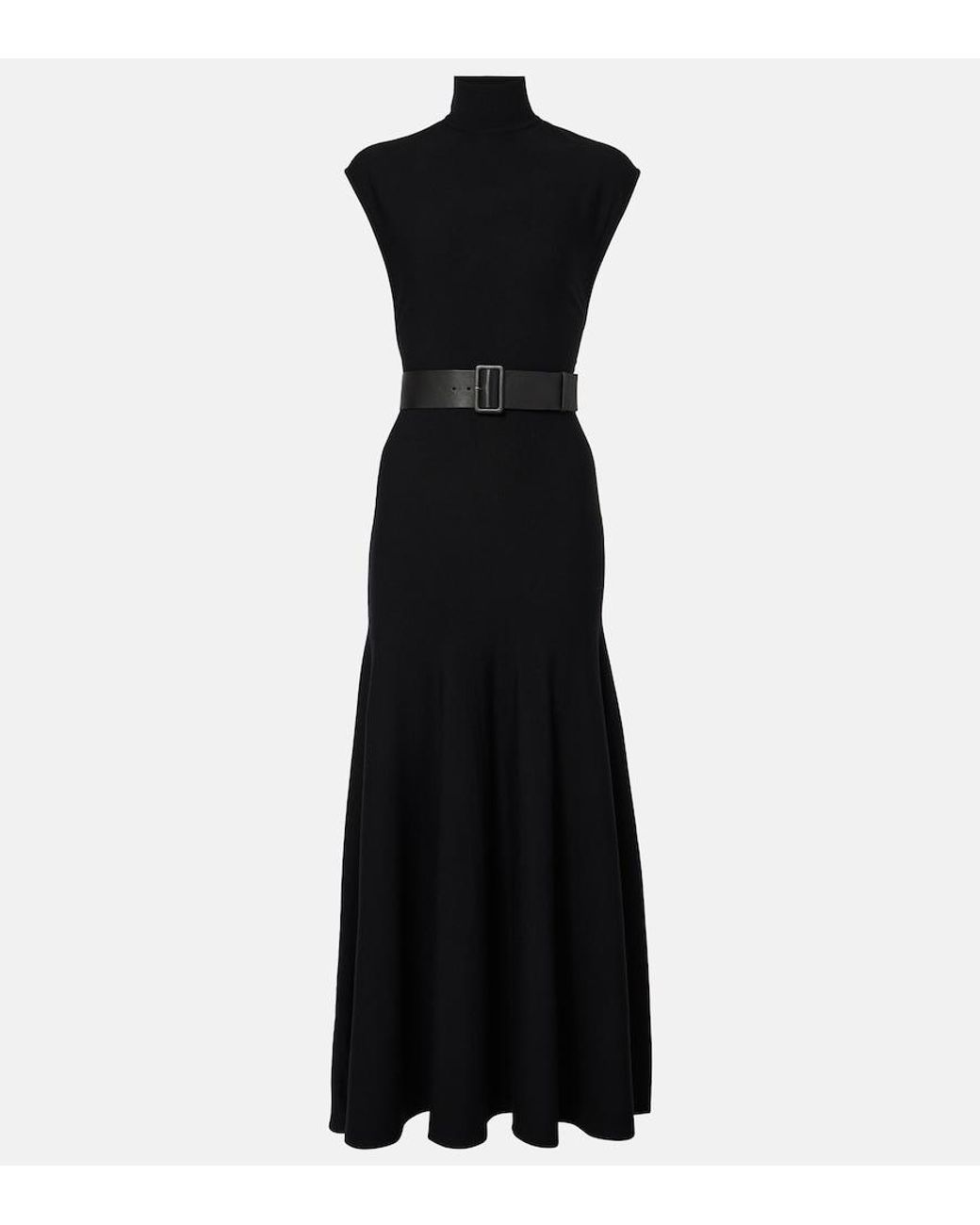 Alaïa Black Belted Wool Maxi Dress