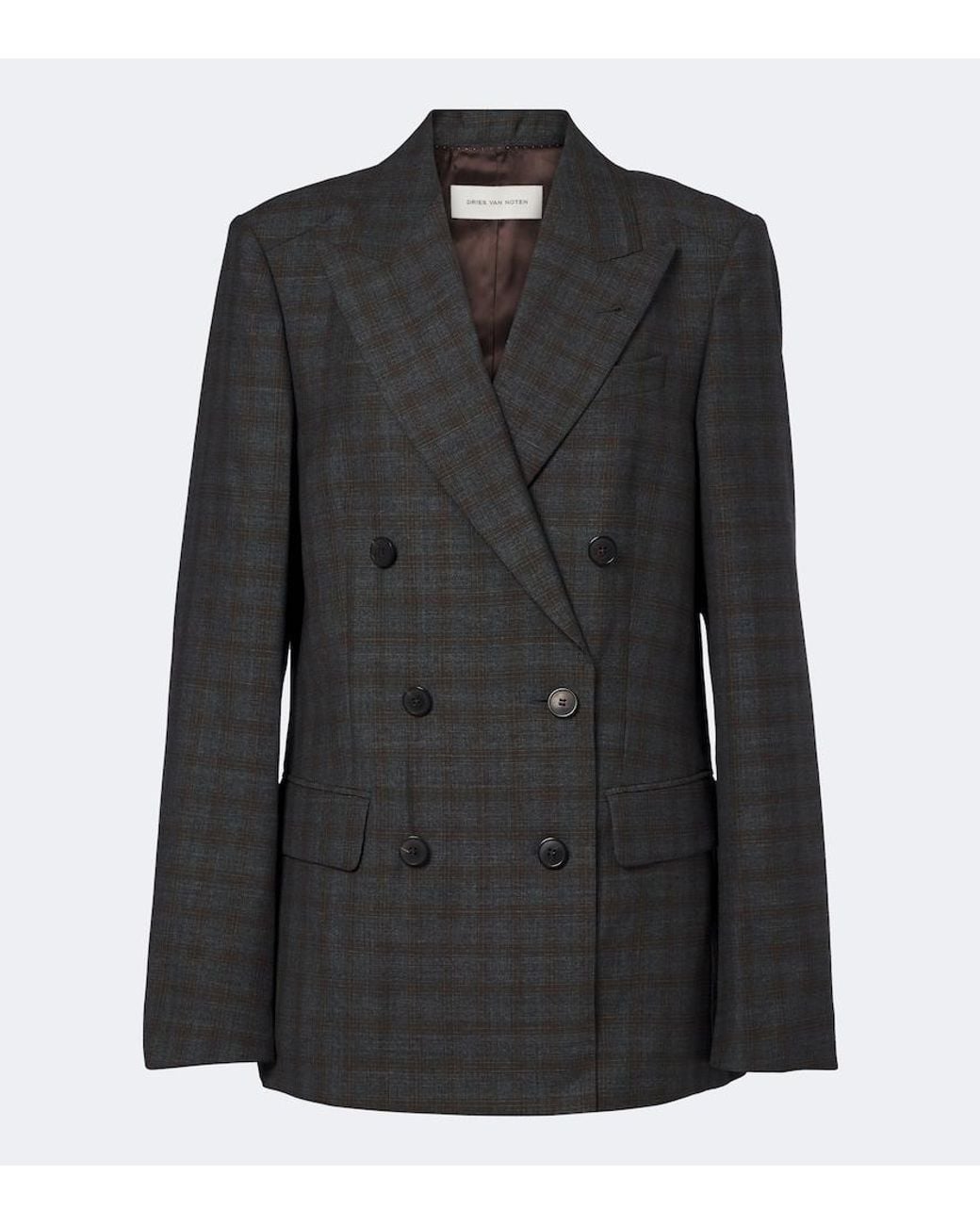 Dries Van Noten Black Checked Double-Breasted Wool Blazer