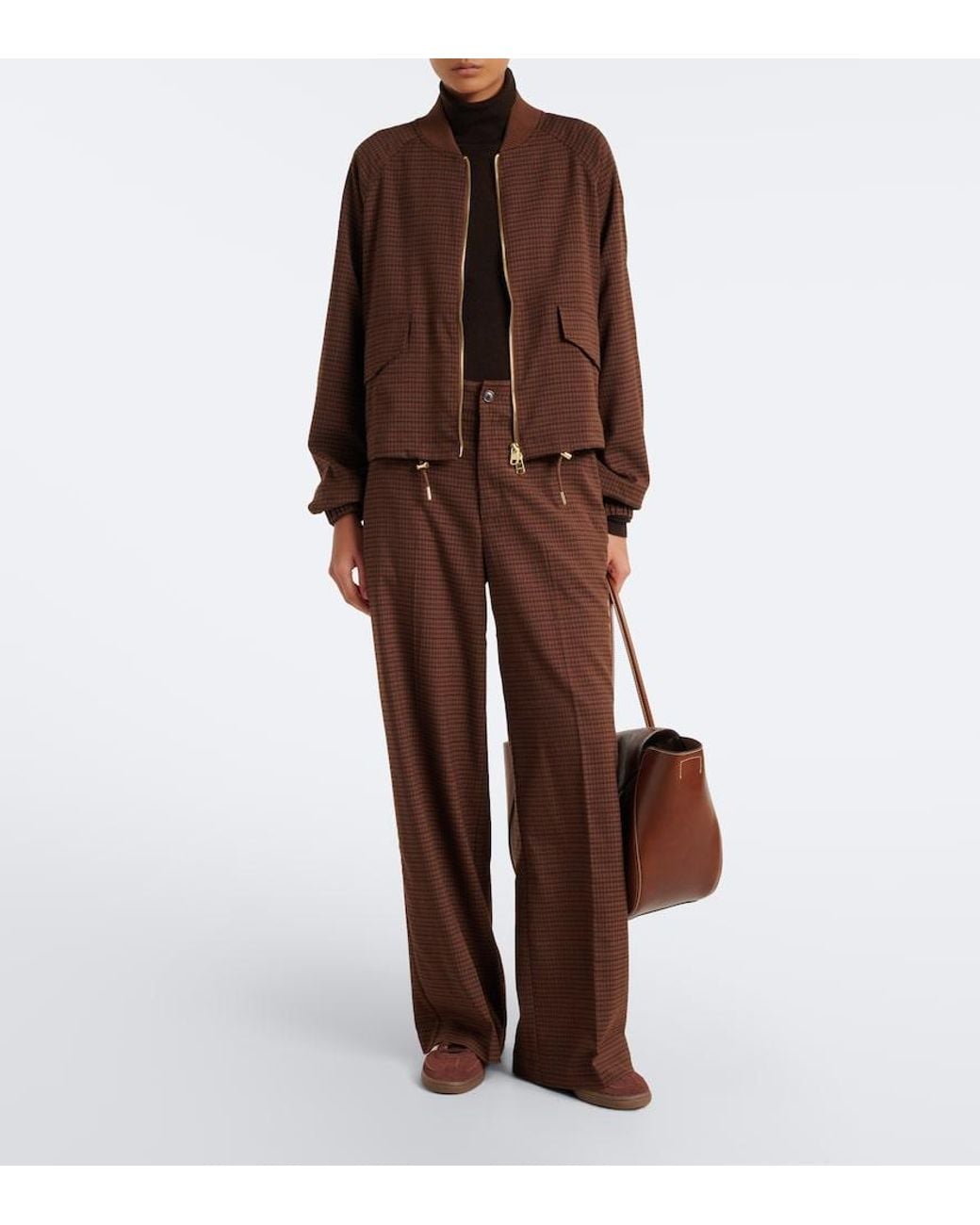 Varley Brown Keagan Checked Twill Bomber Jacket