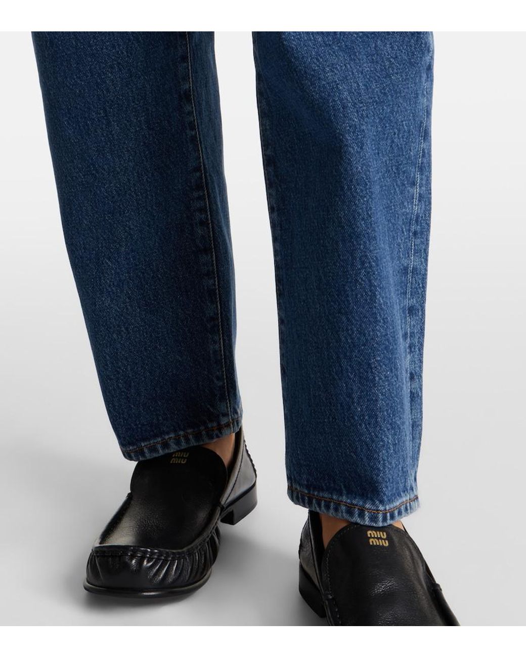 FRAME Blue Neat High-Rise Straight Jeans