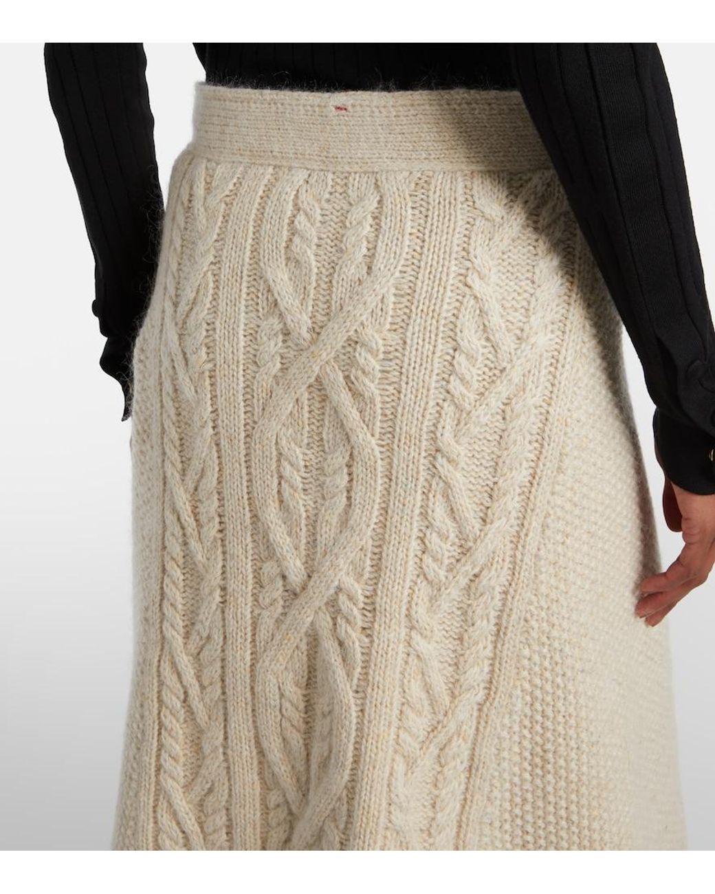 Moncler Natural Cable-Knit Wool And Mohair Midi Skirt