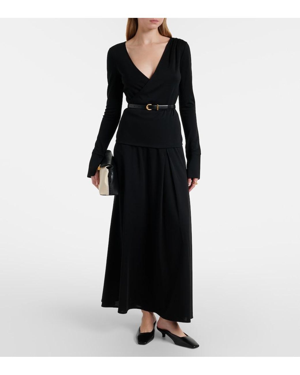 Max Mara Black Adagio Virgin Wool Wrap Top