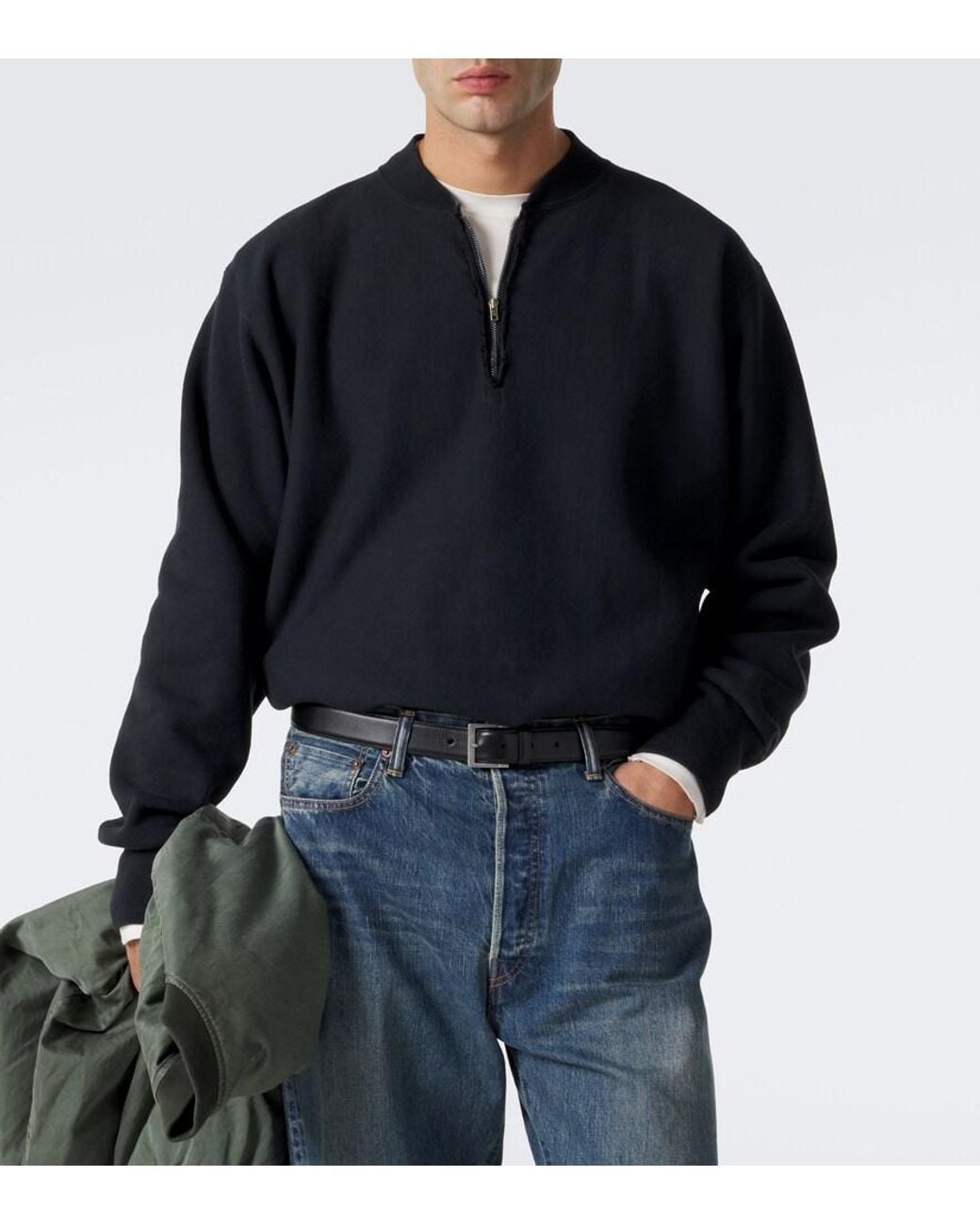 A.PRESSE Blue Cotton Zip-Up Sweater for men