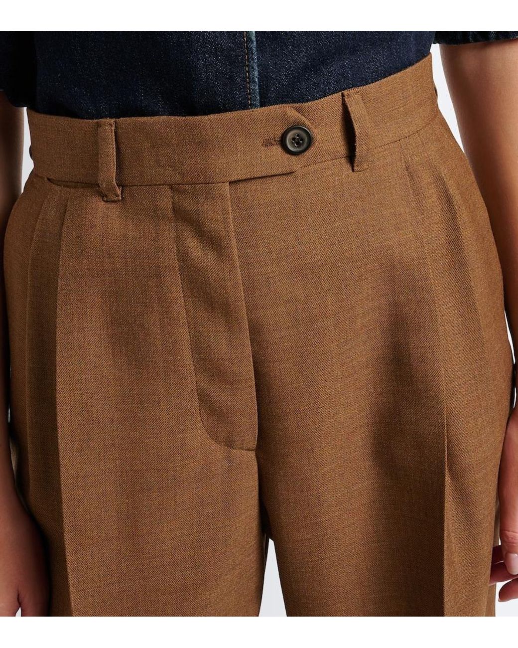 Prada Brown Pleated Virgin Wool Straight Pants