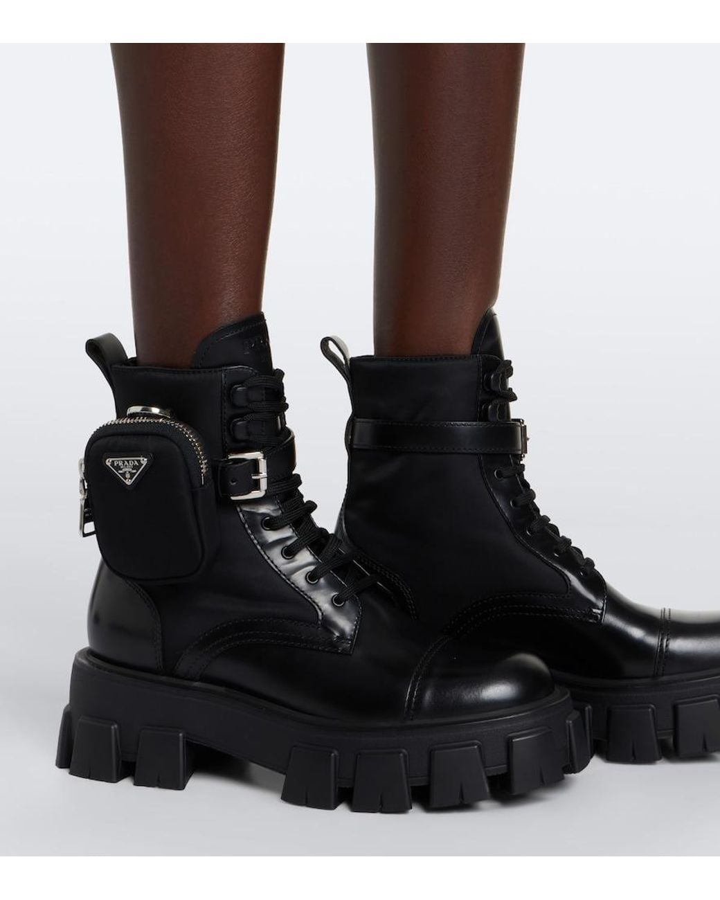 Prada Black Monolith Leather Ankle Boots