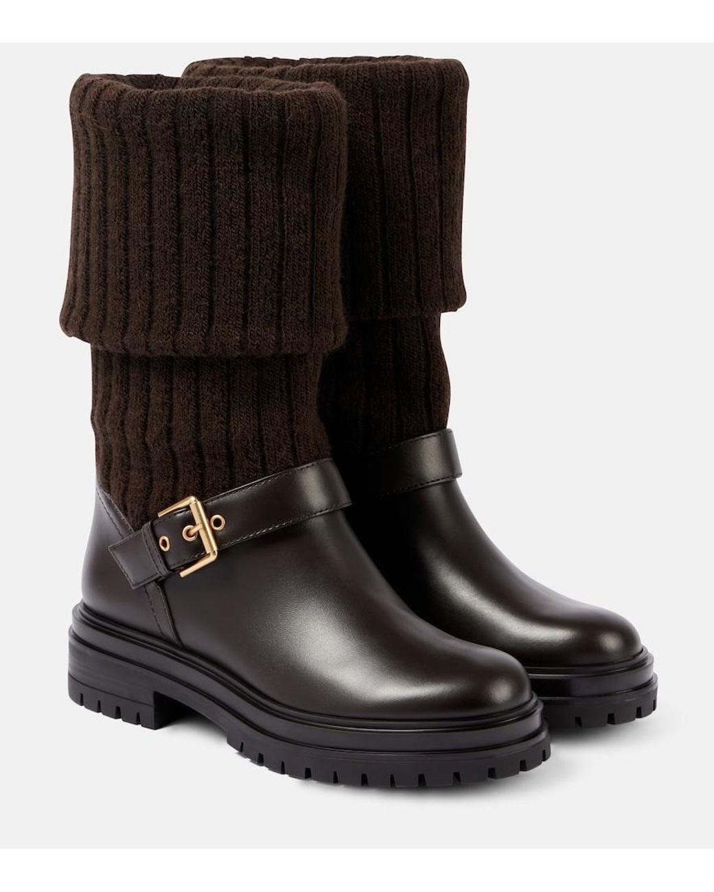 Gianvito Rossi Black Thurso Leather-Trimmed Biker Boots