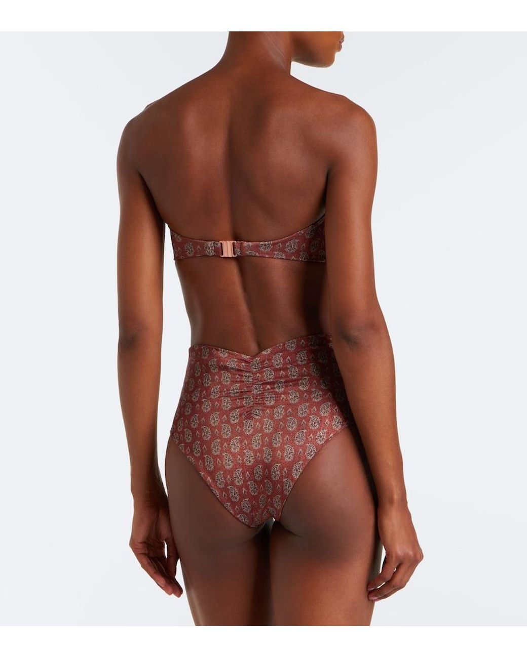 Johanna Ortiz Red Printed Bandeau Bikini Top