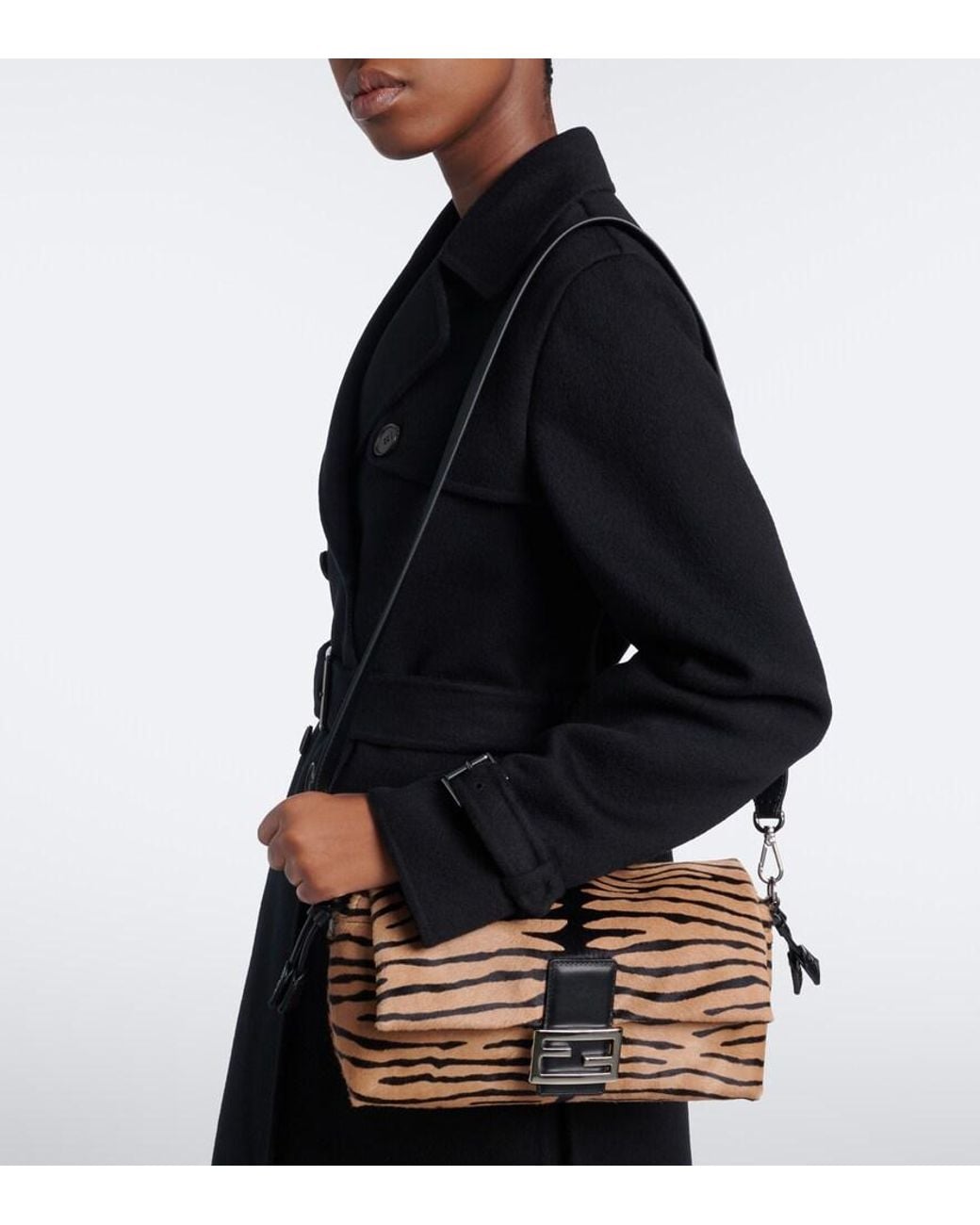 Fendi Metallic Baguette Soft Medium Calf Hair Shoulder Bag