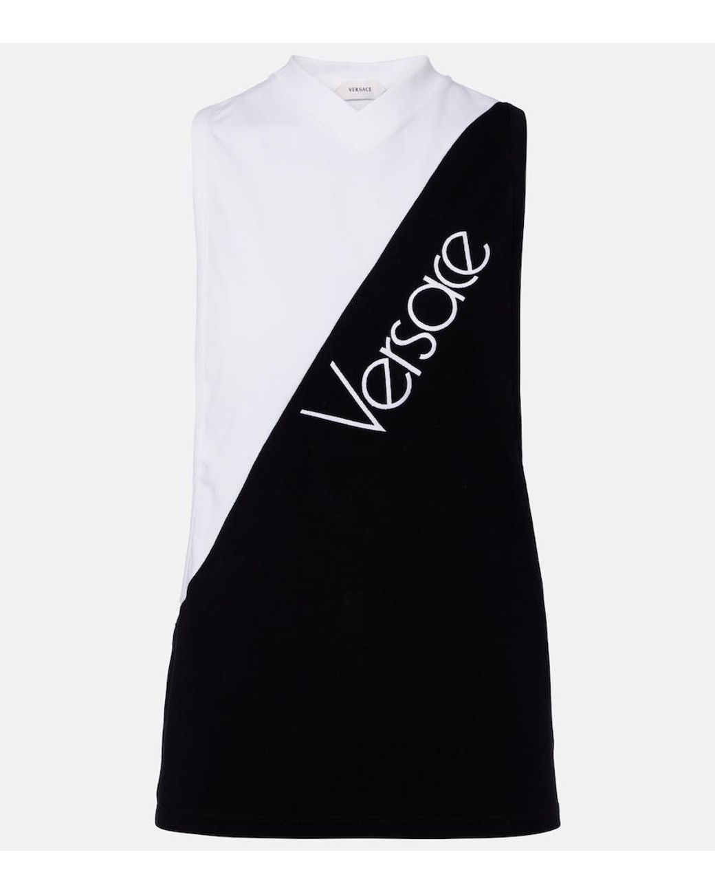 Versace Black Logo Embroidered Cotton-Blend Tank Top