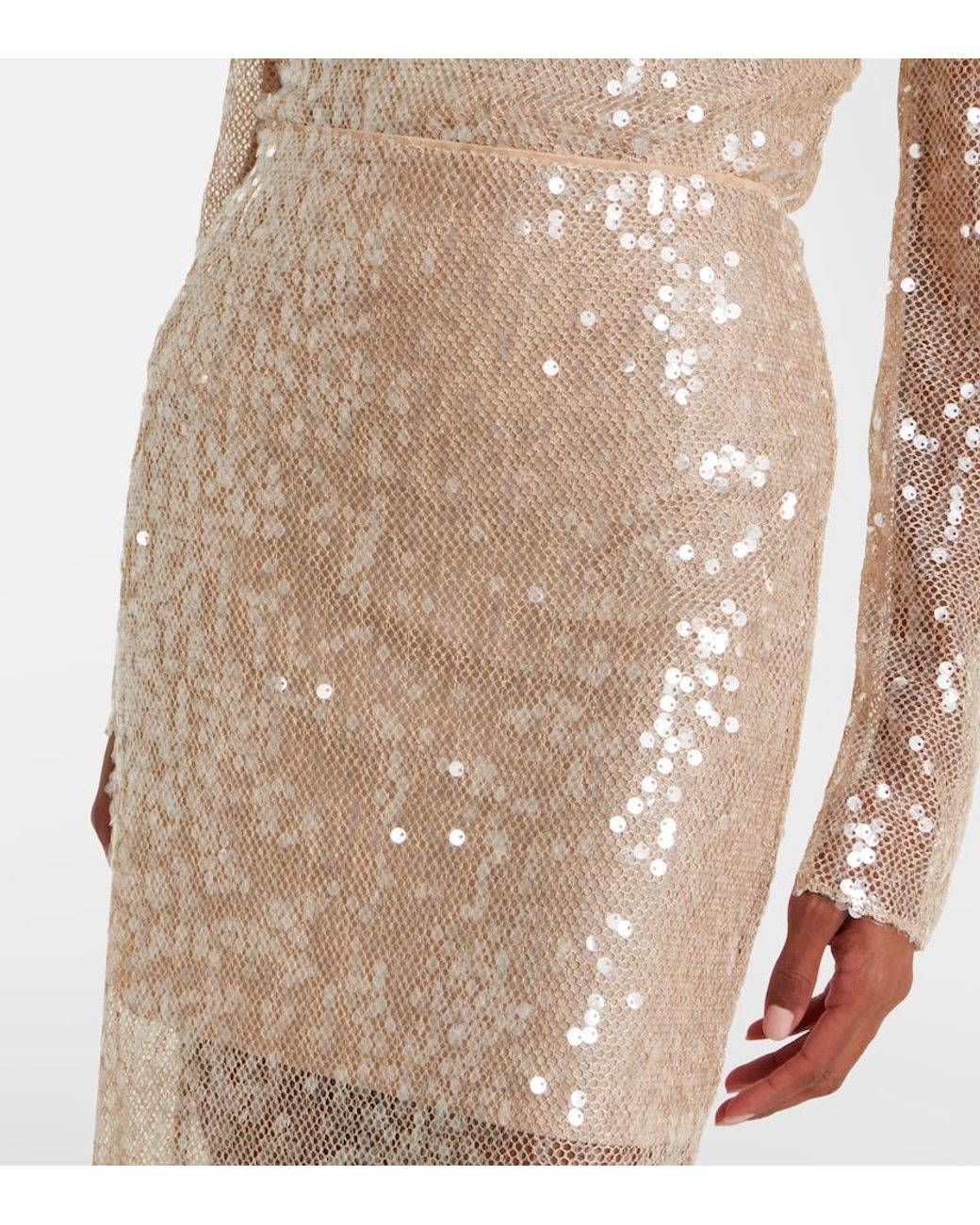 Veronica Beard Natural Allora Sequined Midi Skirt