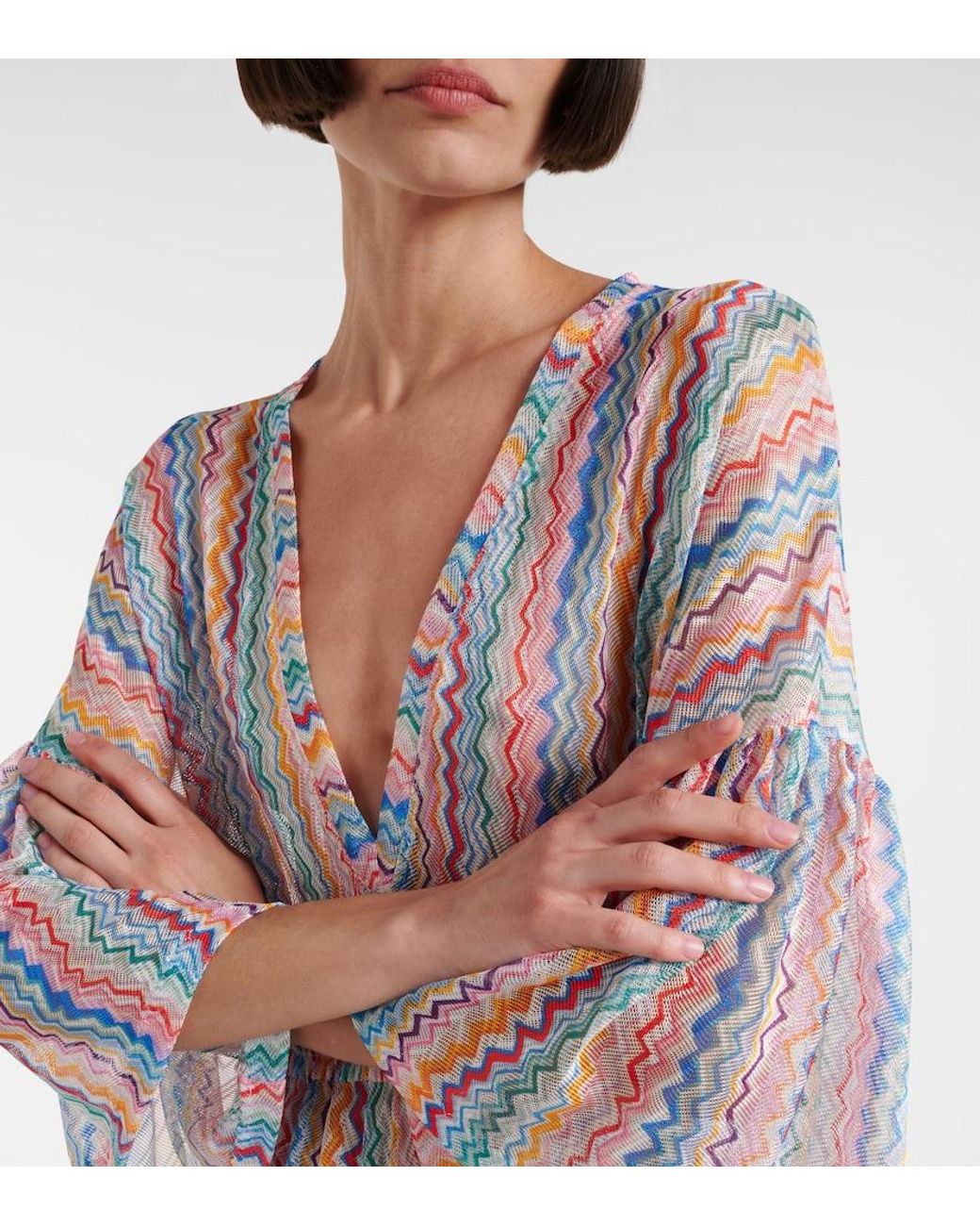 Missoni White Zigzag Sheer Tiered Beach Dress