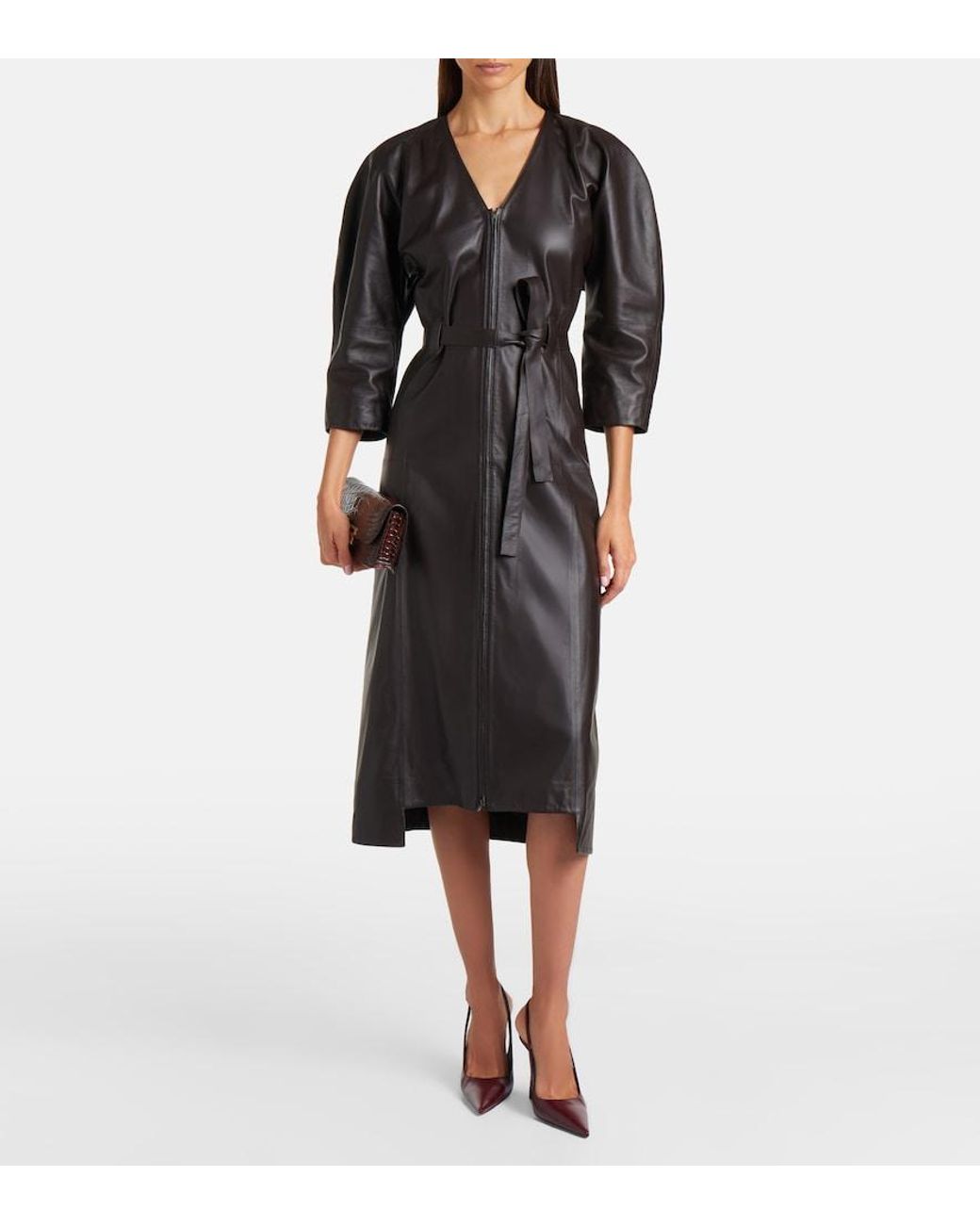 Victoria Beckham Black Leather Midi Dress