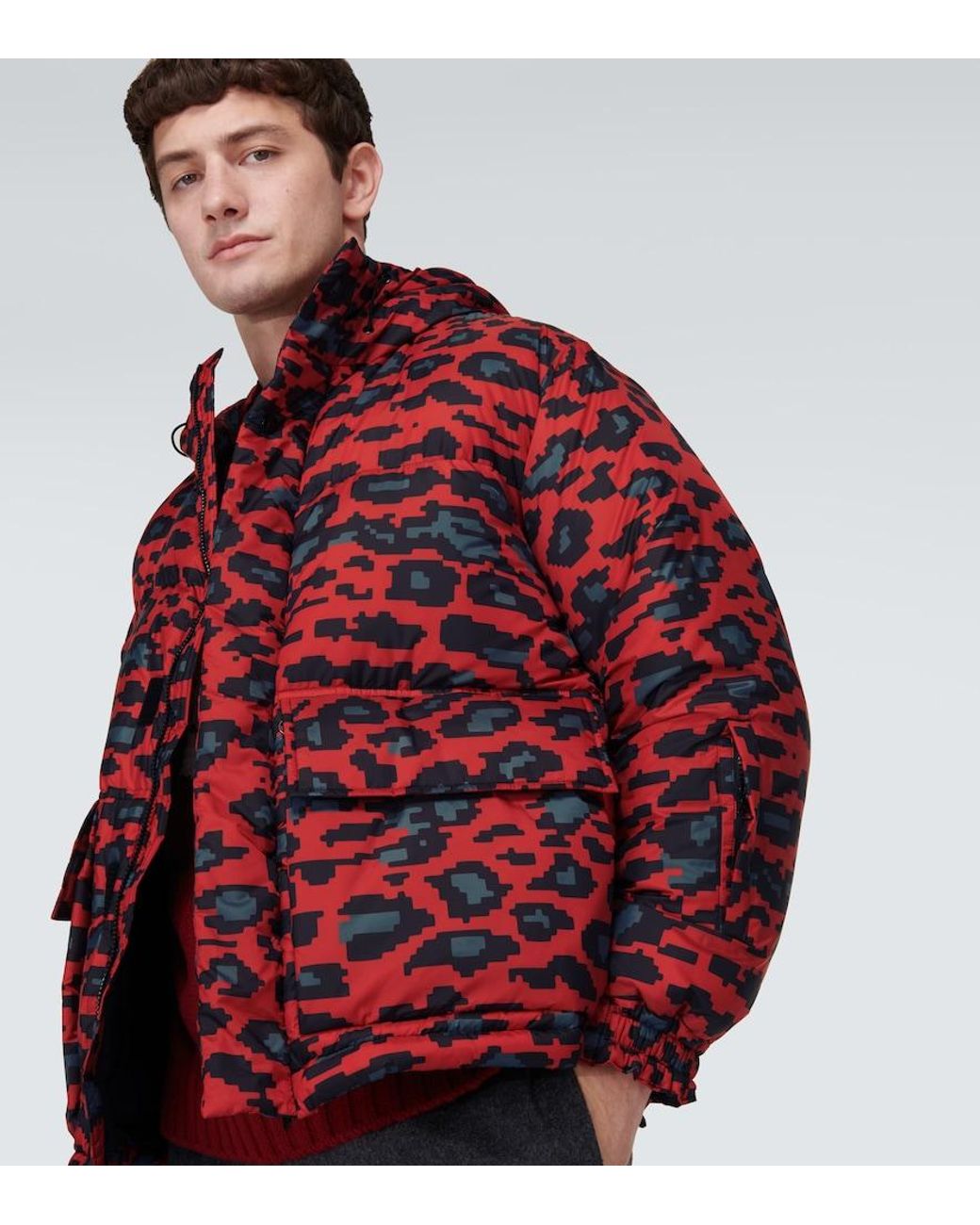 Undercover Red Printed Down Jacket for men