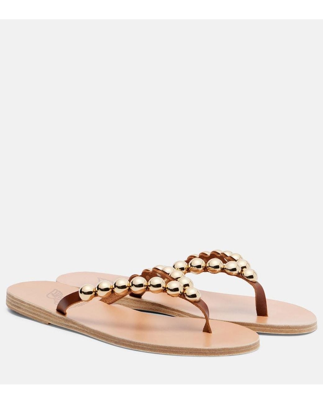 Ancient Greek Sandals Pink Endoxi Studded Leather Thong Sandals