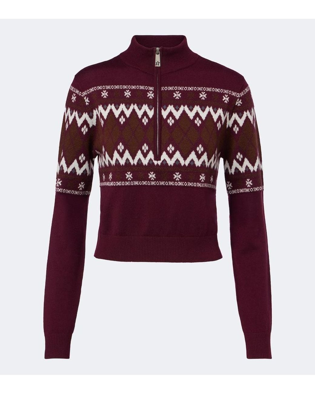 Perfect Moment Red Fair Isle Wool Half-Zip Sweater