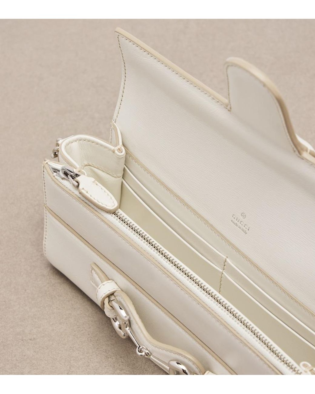 Gucci White Horsebit Leather Wallet On Chain