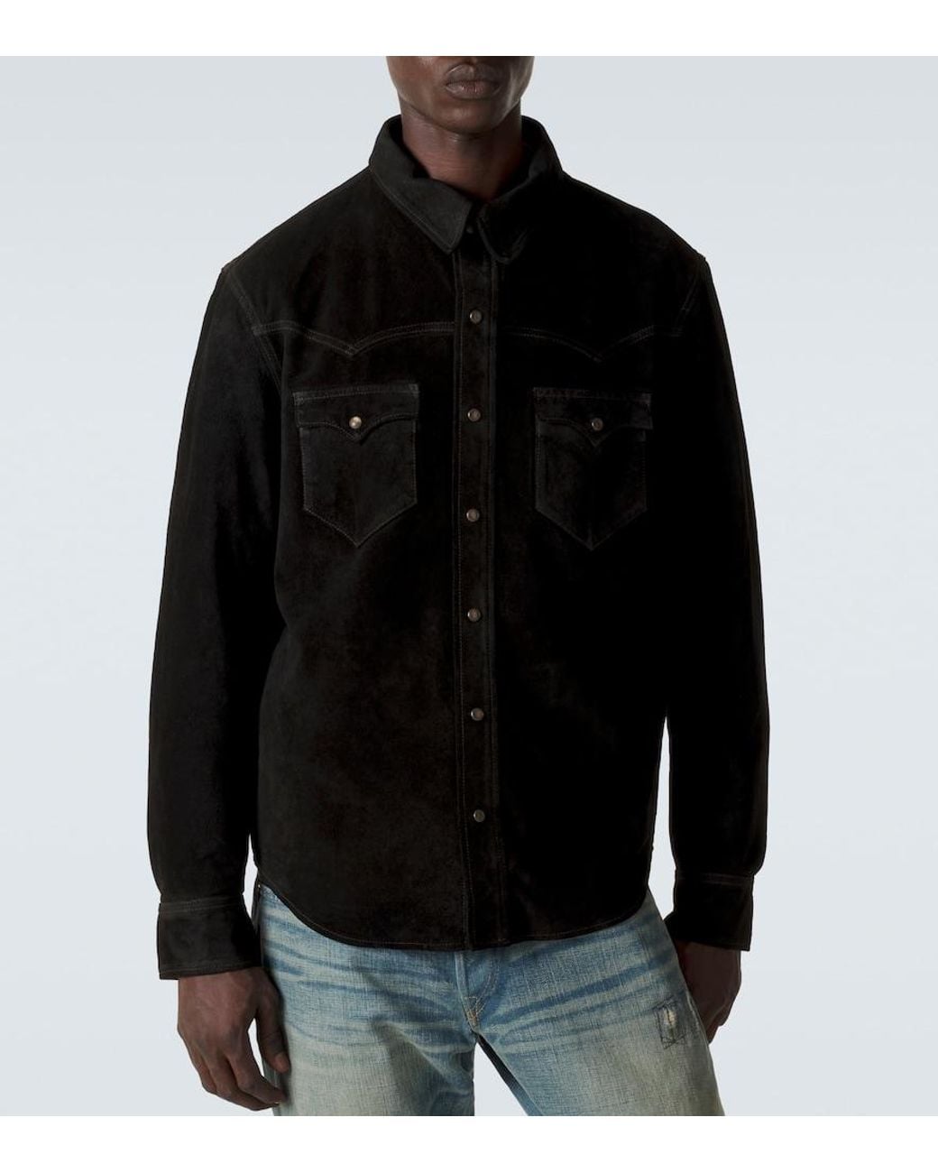 RRL Suede Western Shirt in Black for Men | Lyst UK