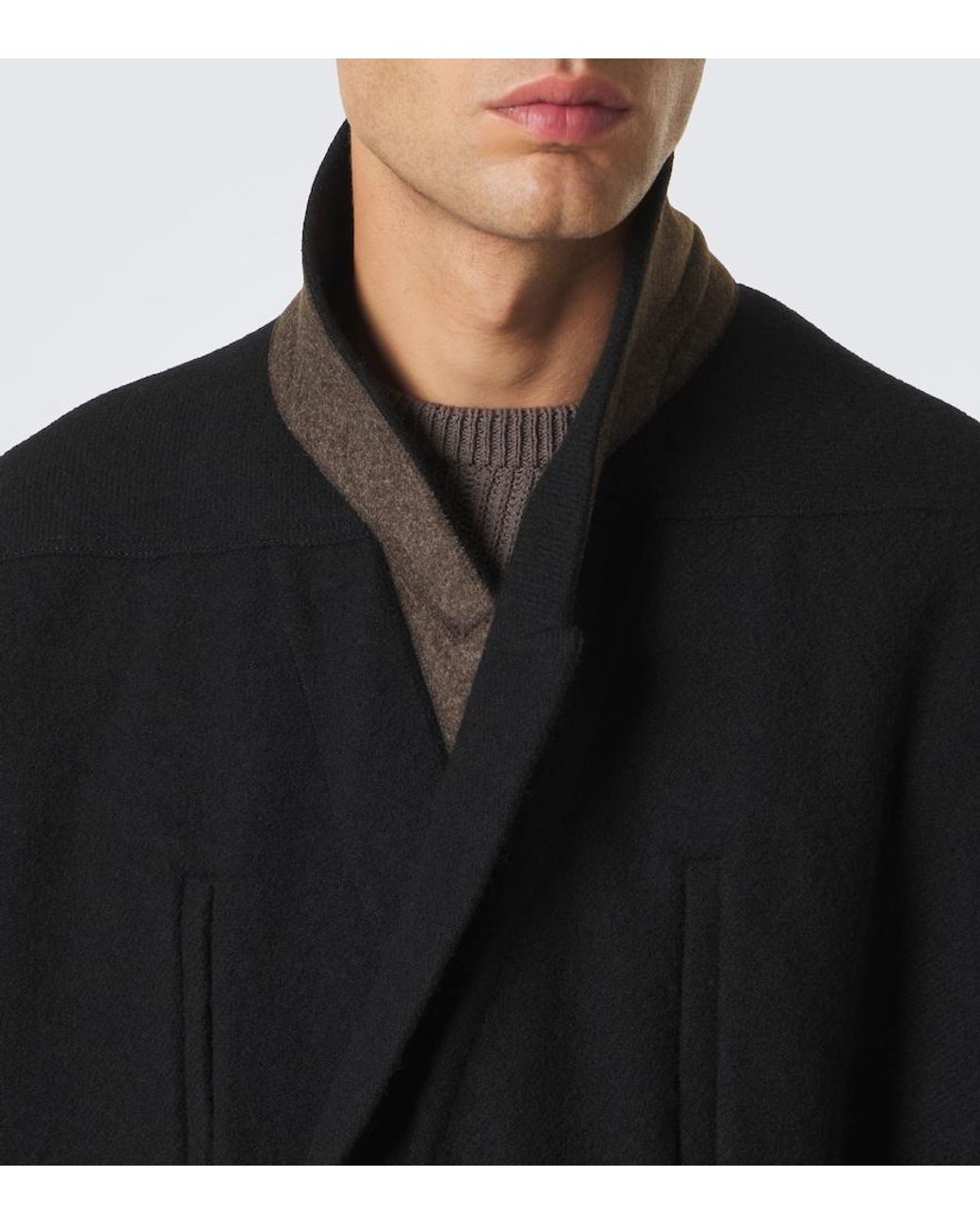 Rick Owens Black Poiret Virgin Wool Coat for men