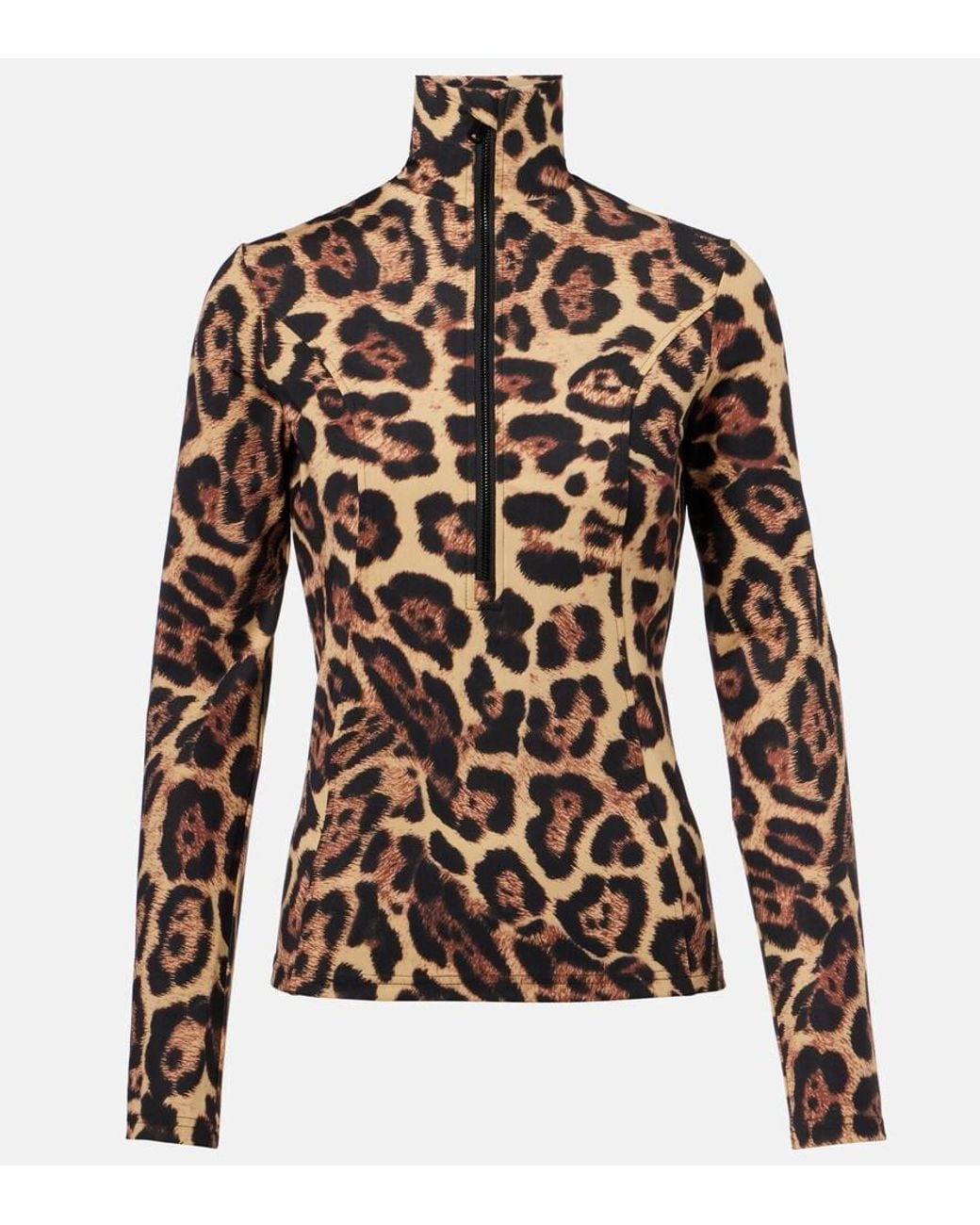 Goldbergh Brown Leona Leopard-Print Half-Zip Ski Top