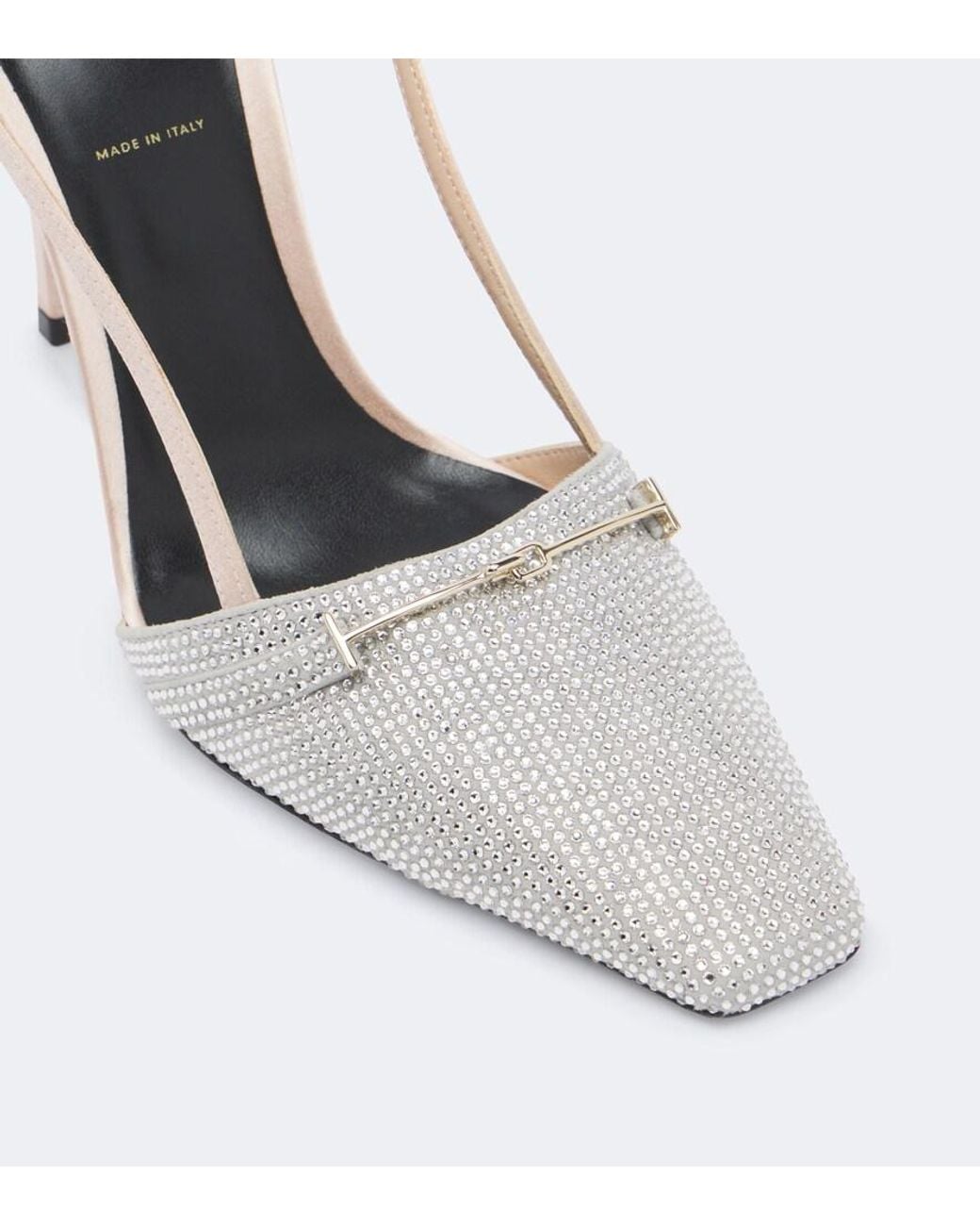 Tom Ford White Arc Embellished Satin Slingback Pumps
