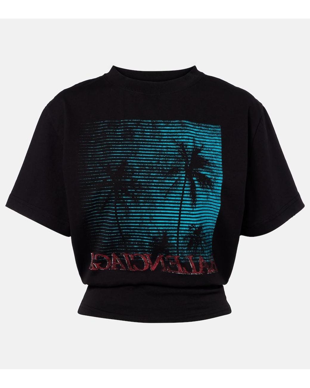 Balenciaga Black Logo Cropped Cotton Jersey T-Shirt