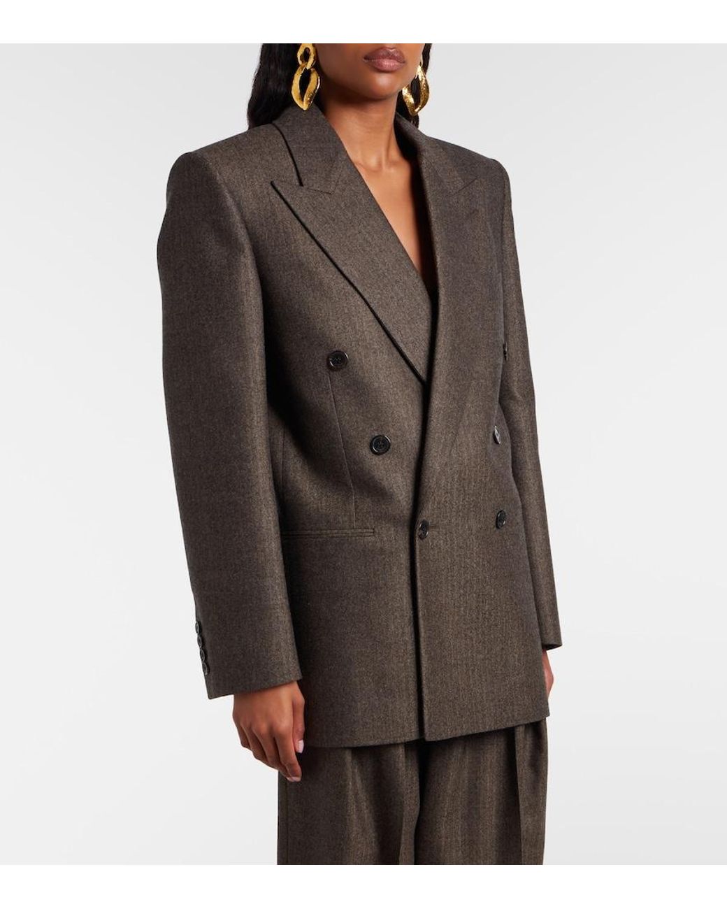 Saint Laurent Black Herringbone Double-Breasted Wool Blazer