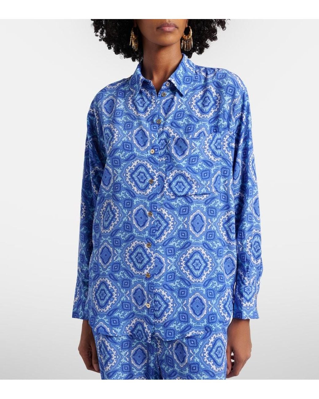 Heidi Klein Blue Mykonos Printed Silk Shirt