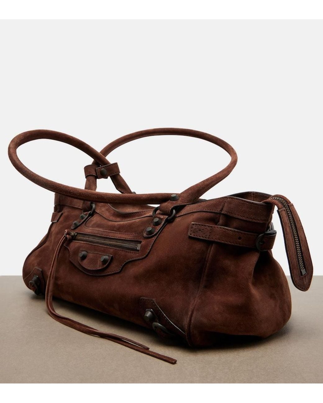 Balenciaga Brown Le City East-West Small Suede Shoulder Bag