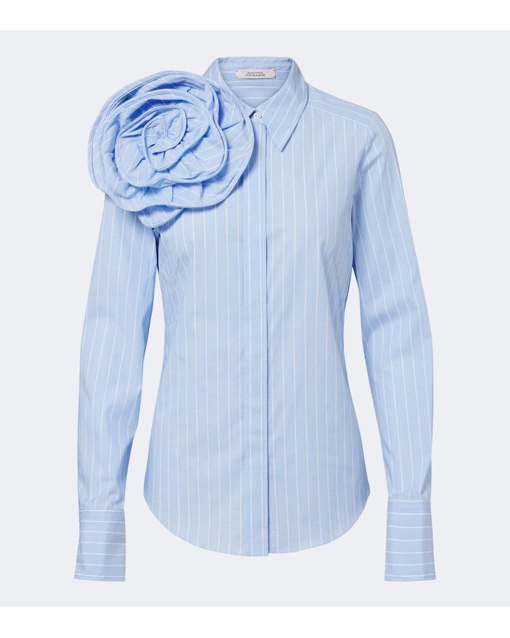 Dorothee Schumacher Blue Striped Power Floral-Applique Cotton-Blend Shirt
