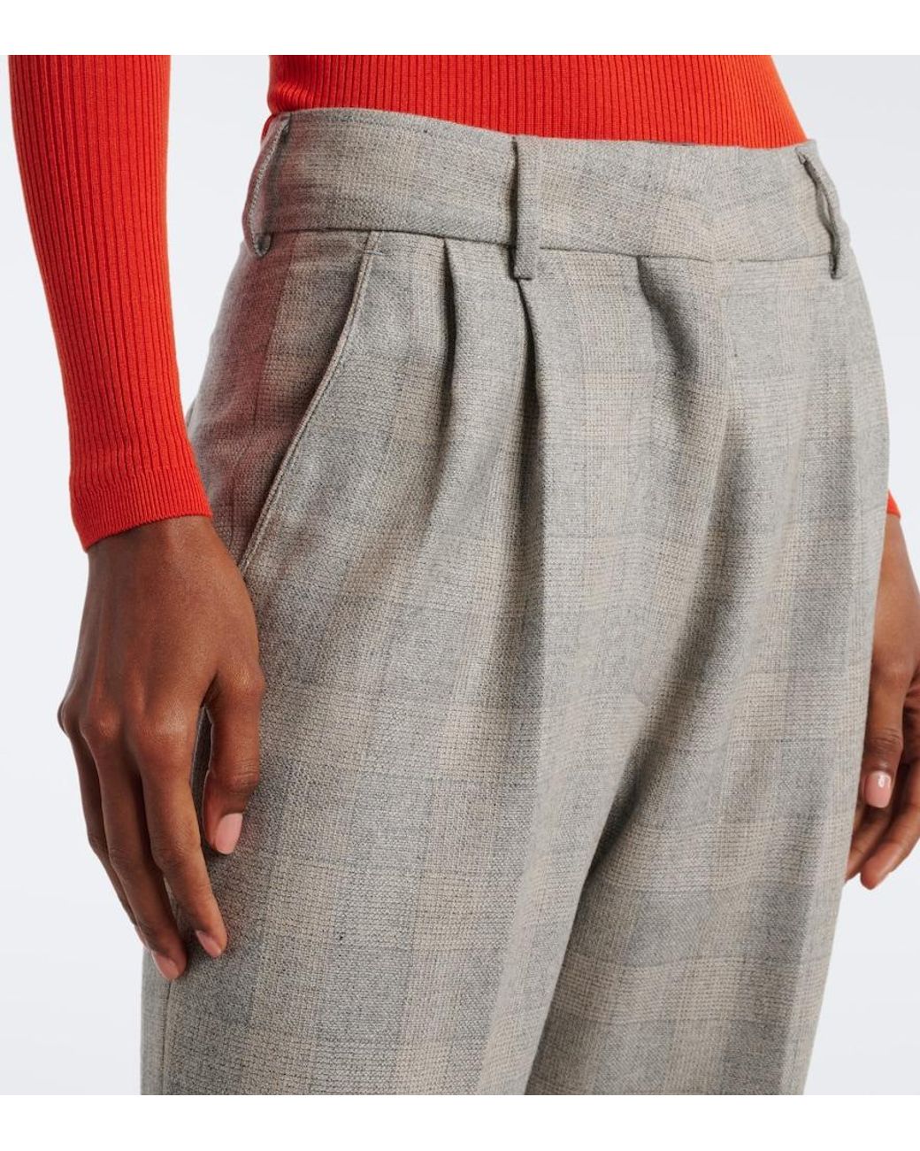 Blazé Milano Gray Fox Checked Wool, Silk, And Cashmere Straight Pants