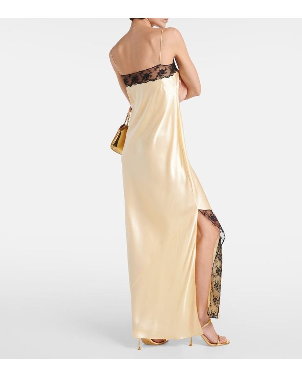 Sir Metallic Aries Lace-Trimmed Silk Slip Dress