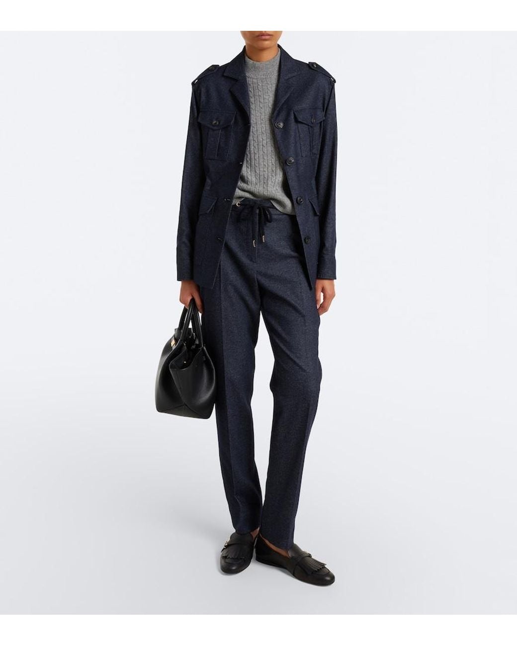 Eleventy Blue Wool-Blend Slim Pants