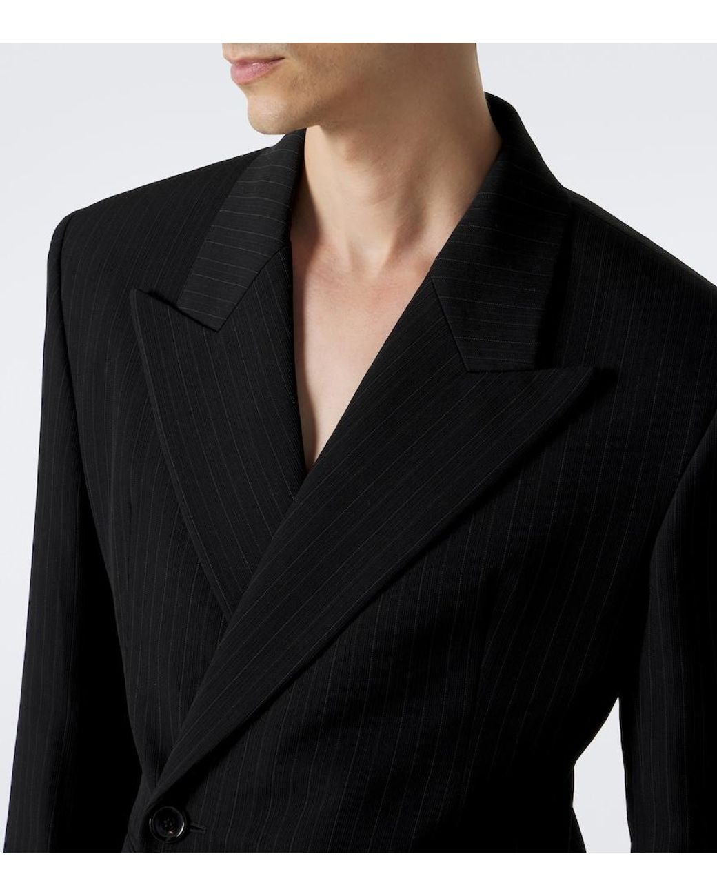 Saint Laurent Black Striped Wool-Blend Grain De Poudre Blazer for men
