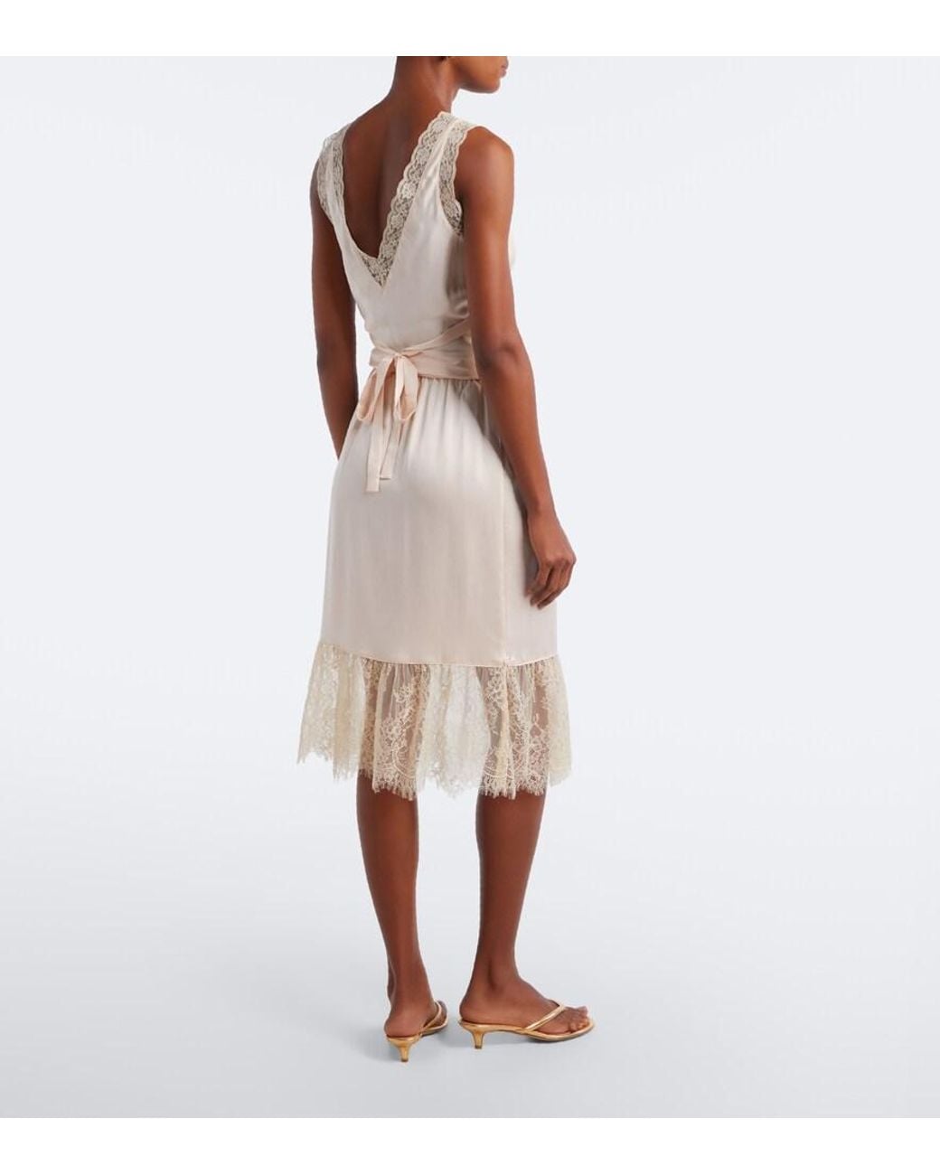 Posse Natural Blake Lace-Trimmed Silk Satin Midi Skirt
