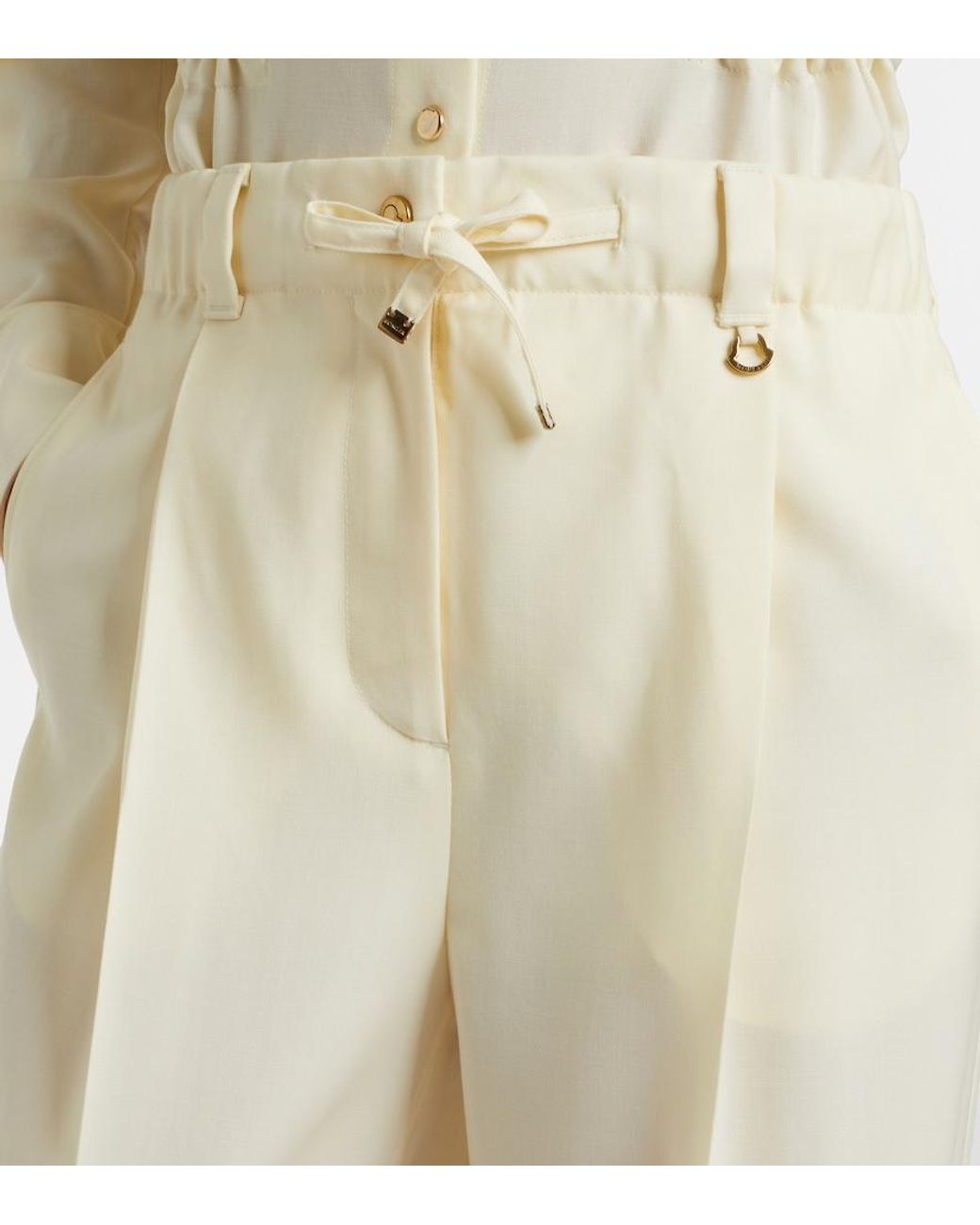 Moncler White Pleated Virgin Wool Straight Pants