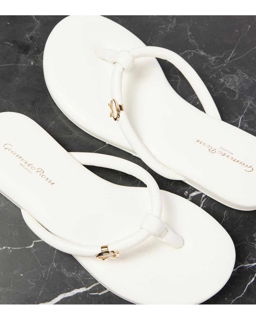 Gianvito Rossi White Juno Leather Thong Sandals