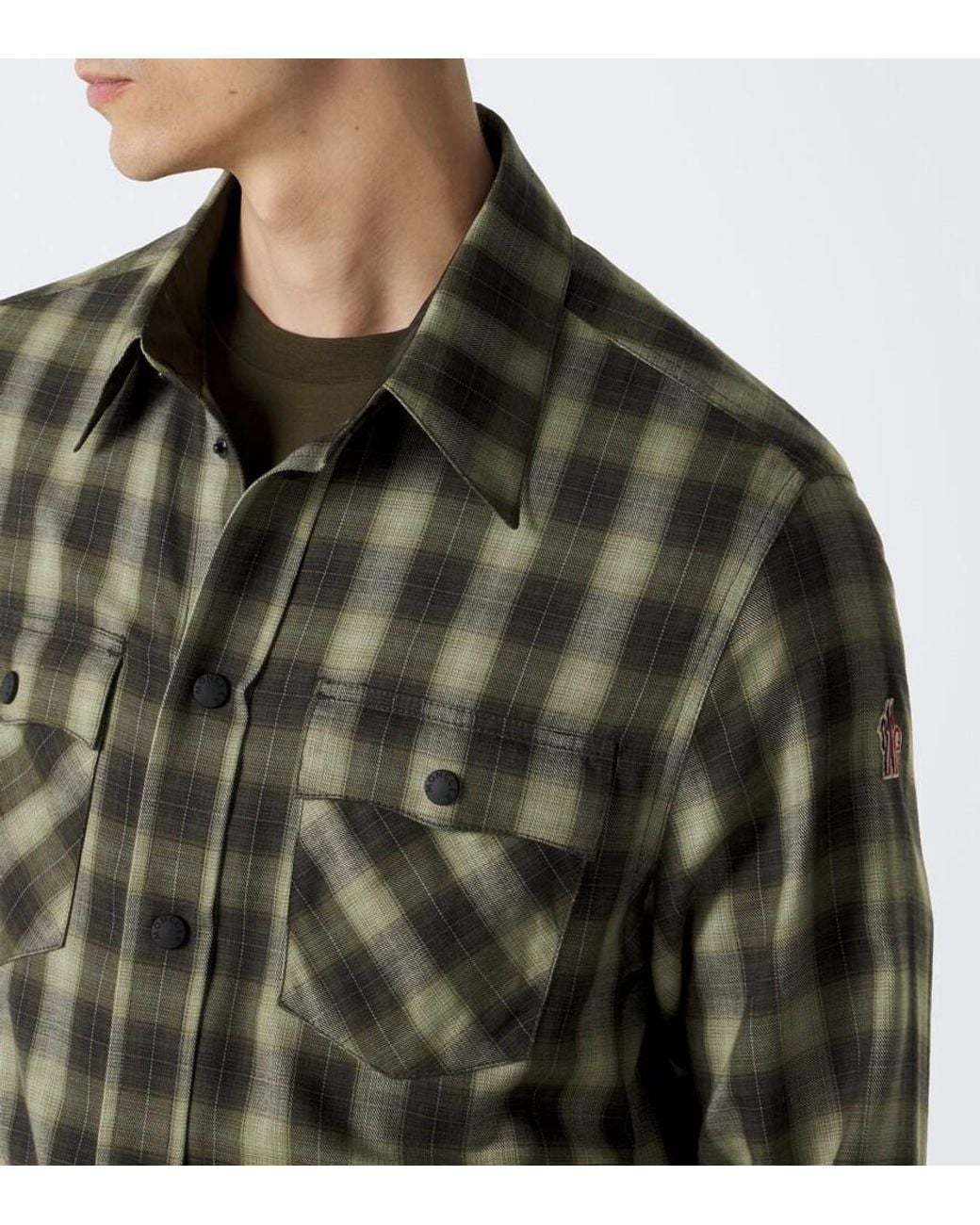 Moncler Green Plaid Cotton-Blend Shirt for men
