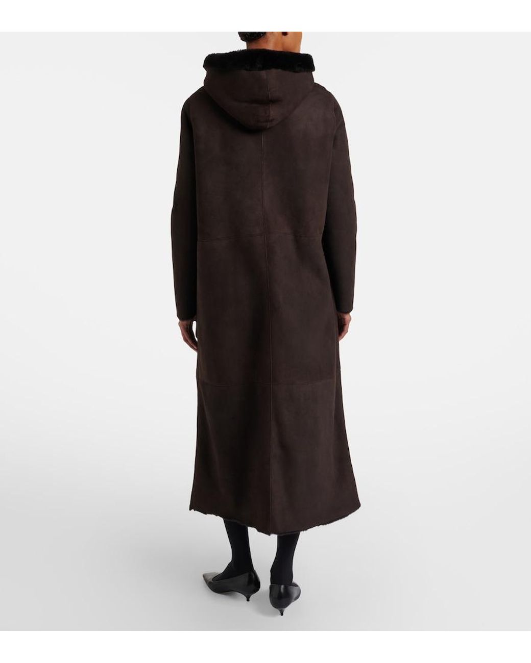The Row Black Anaya Hooded Shearling-Trimmed Suede Coat