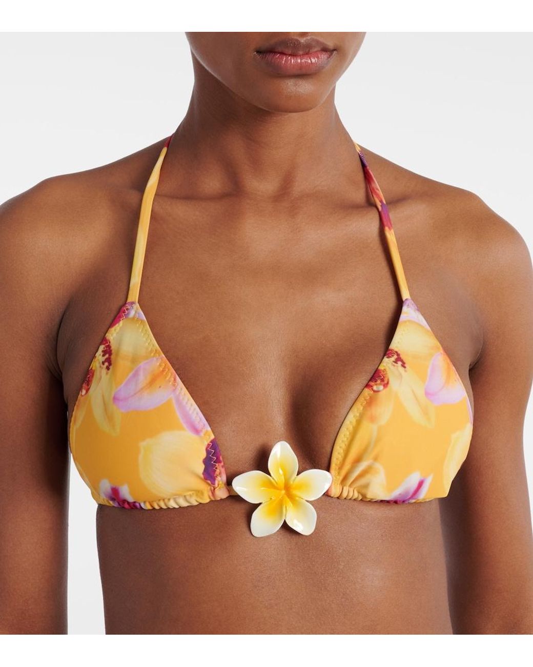 SAME Yellow Island Floral Bikini Top