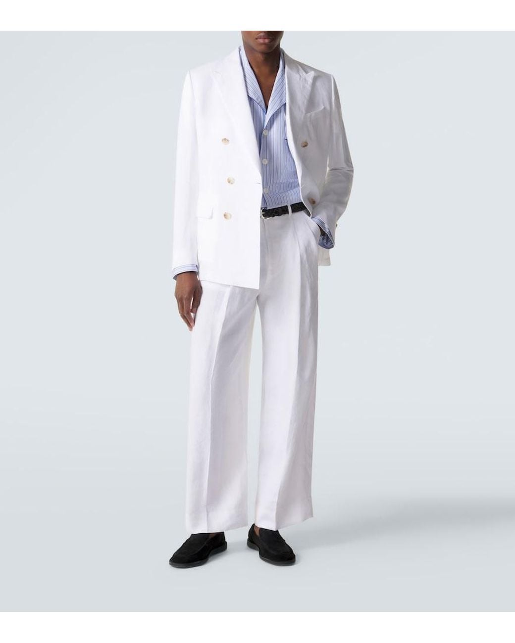 Dolce & Gabbana Blue Striped Cotton And Silk Poplin Pajama Shirt for men