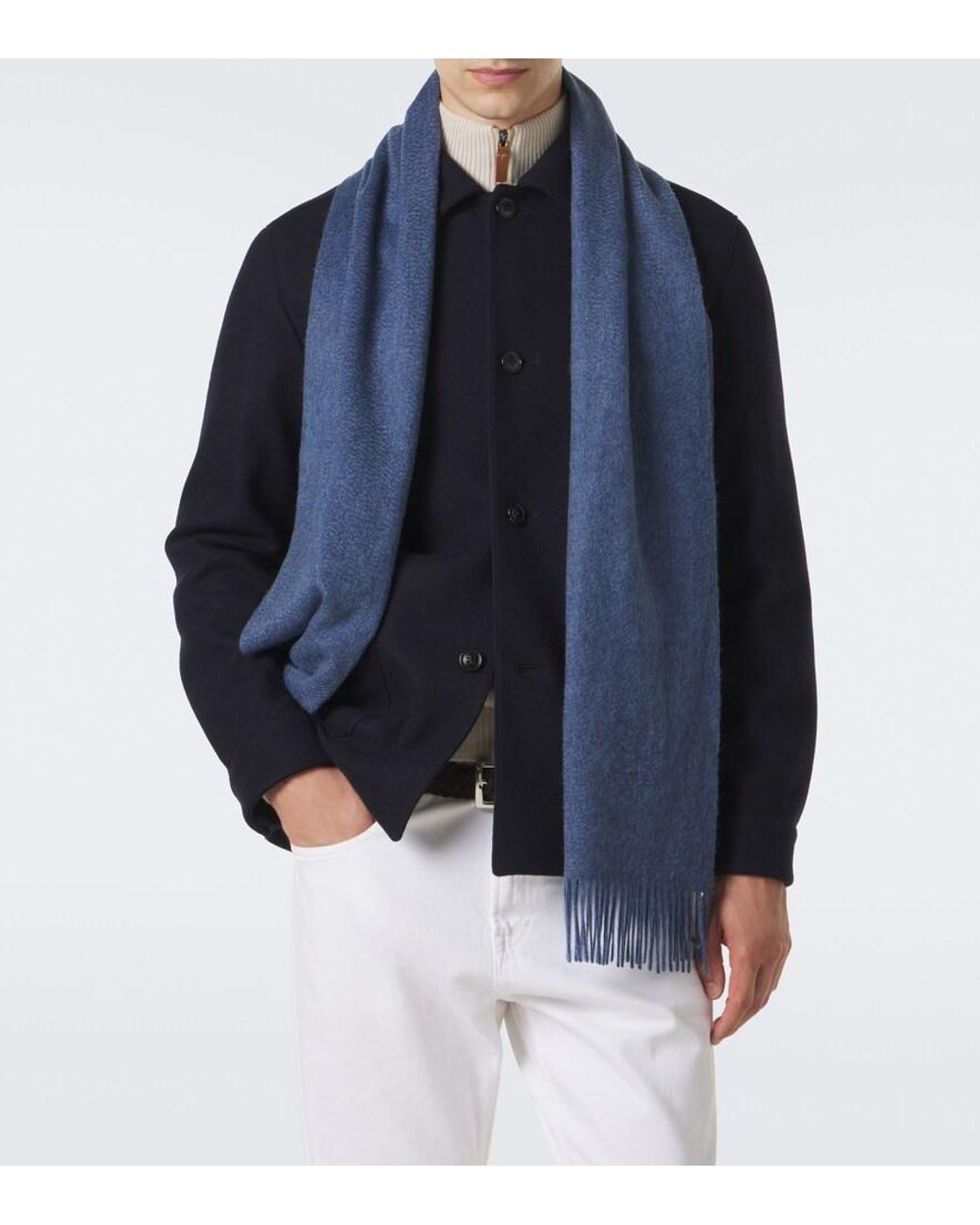 Zegna Blue Fringed Cashmere Scarf for men