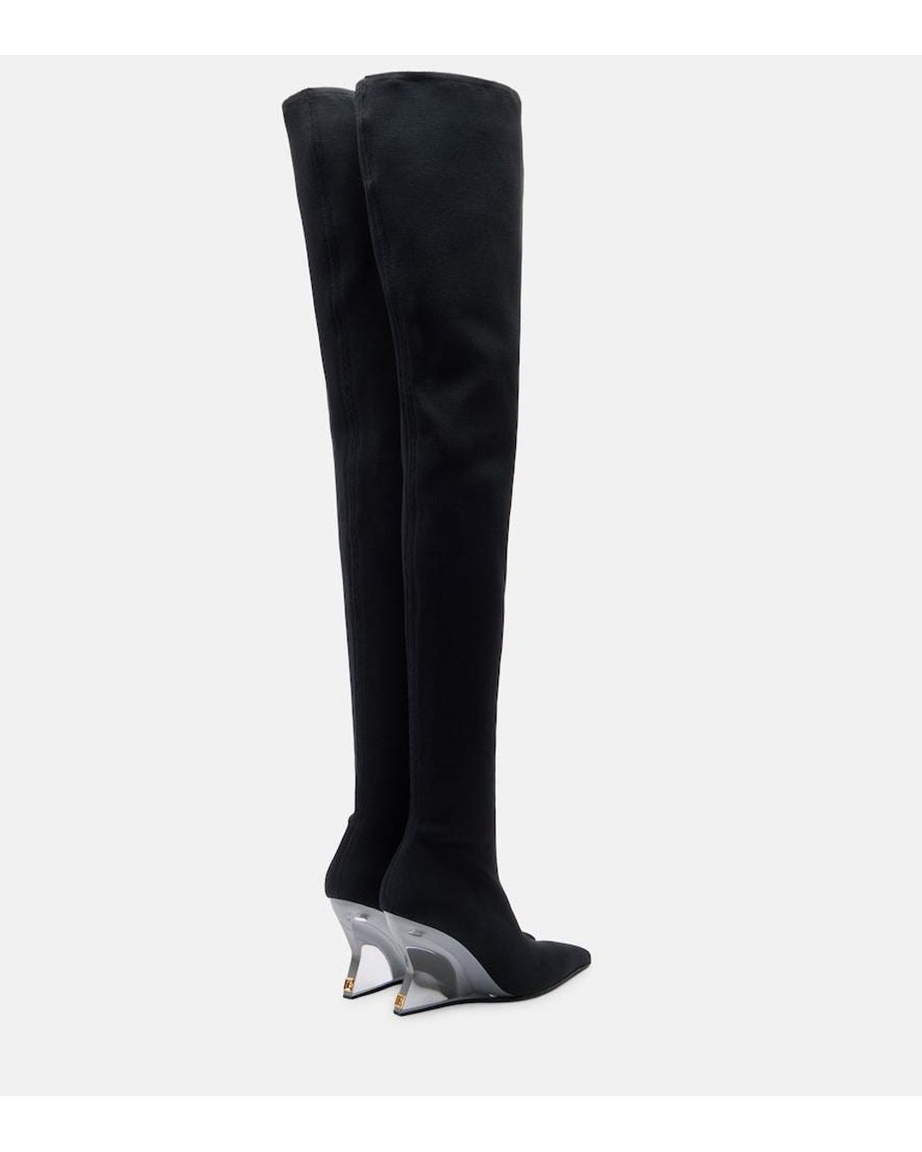 Balmain Black Knitted Wedge Over-The-Knee Boots