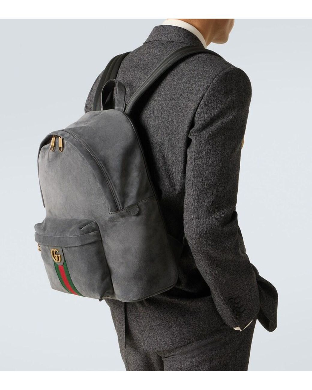 Gucci Gray Ophidia Suede Backpack for men